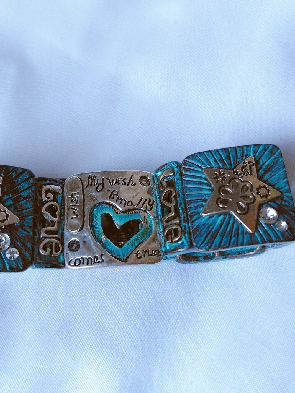 Vintage Southwestern Mixed Metal Patina Stretch Cuff Bracelet I - Picture 8 of 9